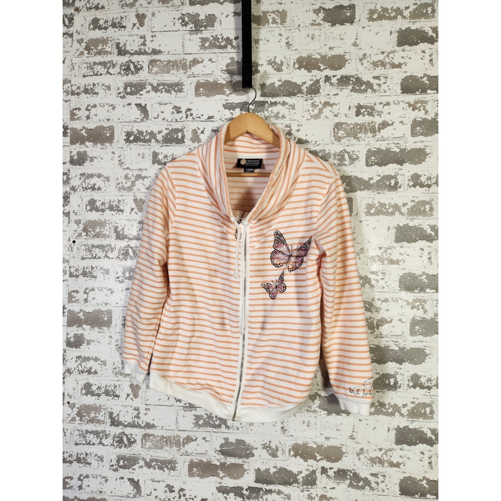 Christine Alexander Jacket Orange Striped Rhinestone Butterflies Medium